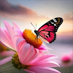 Fototapeta na wymiar Beautiful butterfly on a flower. Generative AI