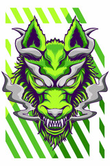 Green wolf head vector illustration with future baground