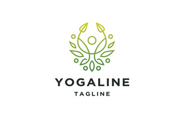 Green yoga line logo icon design template flat vector