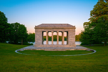 Temple to Music architectural landscape at sunset at Roger Williams Park in Providence, Rhode Island
