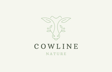Cow leaf line logo icon design template