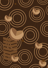 Abstract random brown colored shapes template for cover design. Retro dark geometric theme poster banner. Vintage geometrical graphic minimal background.