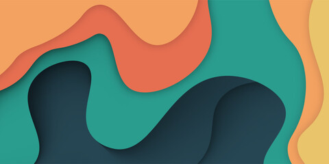 Horizontal banners paper cut waves abstract background.