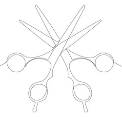 One continuous line of scissor. Thin Line Illustration vector hairdresser wotk tool, sign concept. Contour Drawing Creative ideas.