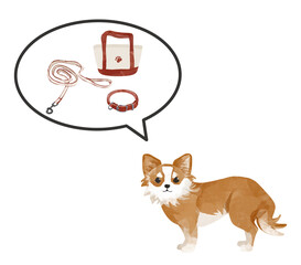 散歩に行きたいチワワ、ふきだしのワンポイント素材