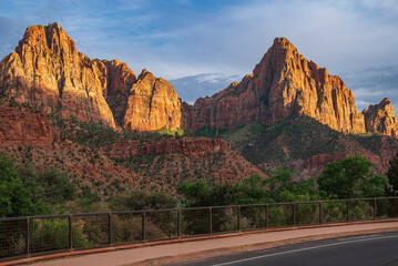 Zion national park Utah state through a canyon.