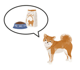 ドックフードが食べたい柴犬、ふきだしのワンポイント素材