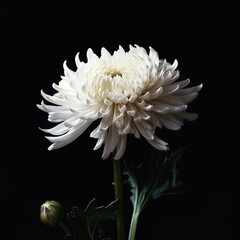 a white chrysanthemum with a black background Generative AI