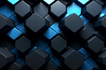 Futuristic Block Wall High Tech 3D Render of Hexagons Tile Pattern. Generative AI