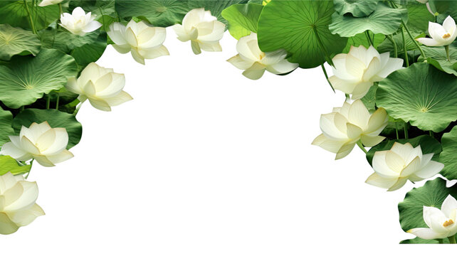 serene lotus leaves as a frame border, isolated with negative space for layouts