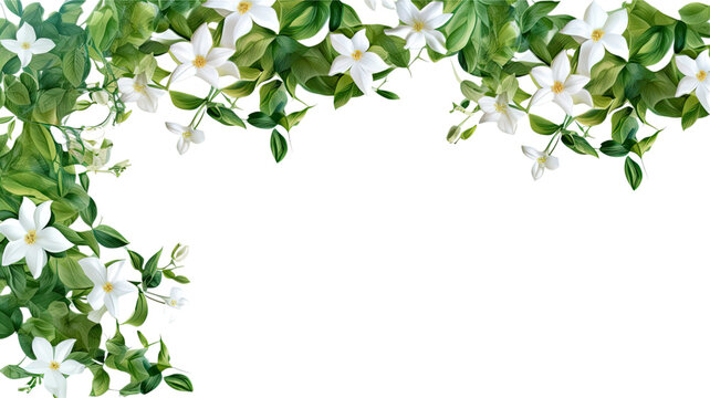 twisting jasmine vines as a frame border, isolated with negative space for layouts