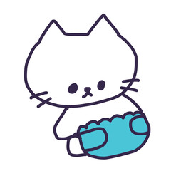おむつを付けたかわいい白い色の子猫のイラスト