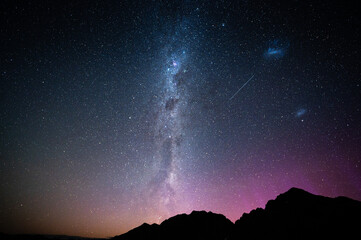 Night sky with stars and aurora in Nelson Lakes National Park, New Zealand