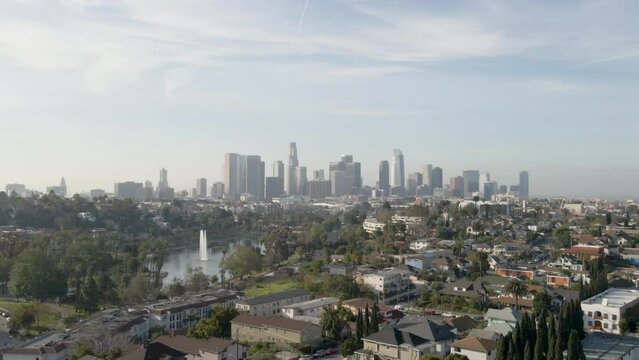 Aerial View of Downtown Los Angeles, 4K, Sunrise