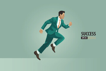 Fototapeta na wymiar Businessman with suit running to success. acceleration for gain a profit sales. background vector illustration