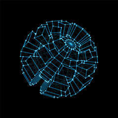 3d futuristic sphere and ball shape virtual model. Futuristic geometric structure, digital technology dimensional grid vector ball or virtual 3d sphere. Cyberspace wireframe or polygonal shape