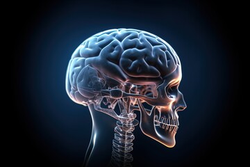 3d rendered anatomy illustration of a human body shape with active brain