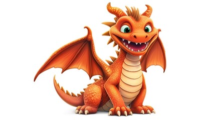 Fantasy  orange dragon on white background. Cartoon illustration