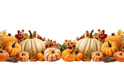 bountiful harvest pumpkins as a frame border, isolated with negative space for layouts