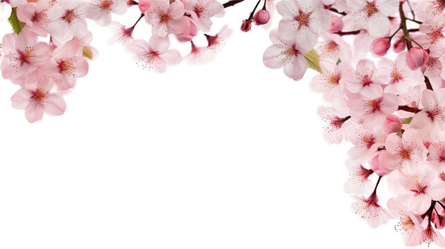 delicate cherry blossom petals as a frame border, isolated with negative space for layouts