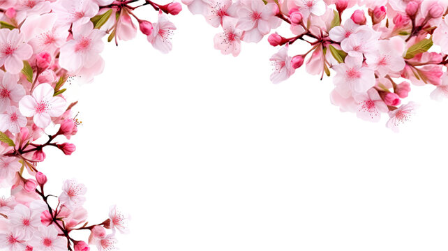 delicate cherry blossom petals as a frame border, isolated with negative space for layouts