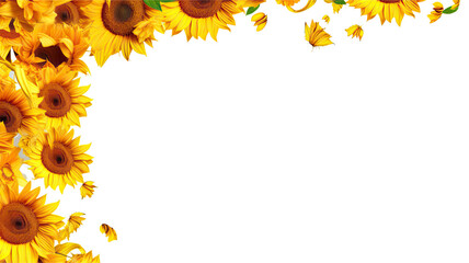 whirling sunflower petals as a frame border, isolated with negative space for layouts