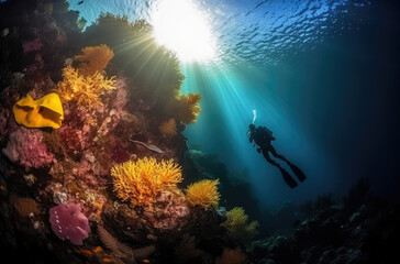 Fototapeta na wymiar scubadiver in red sea scuba diving, generative AI