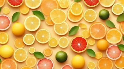 Foto op Plexiglas Citrus fruits cut in half. Generative ai © LabirintStudio