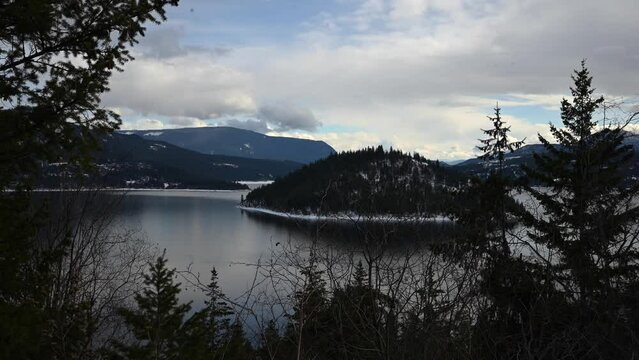 Nature's Majesty: Aerial Footage of Copper Island in Pristine Mountains on Shuswap Lake