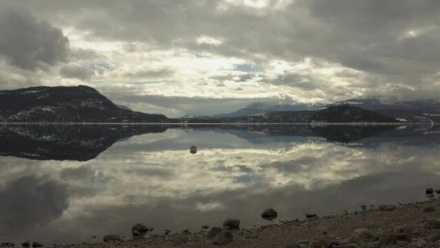 Aerial Serenity: Captivating Reflections of Shuswap Lake on a Calm Cloudy Day