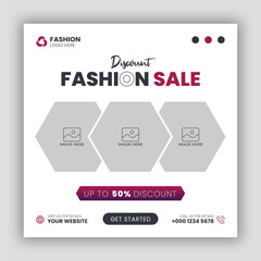 Fashion sale square social media post design and web banner template for modern fashion house