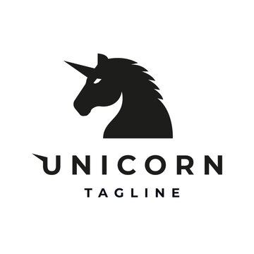 Retro vintage Unicorn Horse Head Silhouette with Single Horn on Head, Unicorn horse logo,symbol,emblem,design template