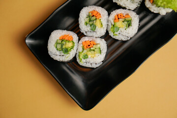 flat lay sushi on a plate