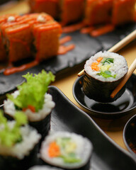 sushi with chopsticks