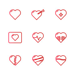 small set of heart crosshair gradient line icons for your project