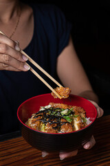 cuisine fried rice with chopsticks