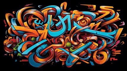 A vibrant graffiti art piece on a dark backdrop. Generative ai