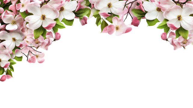 blossoming dogwood flowers as a frame border, isolated with negative space for layouts