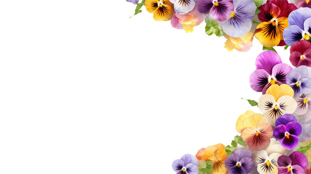 colorful pansy petals as a frame border, isolated with negative space for layouts