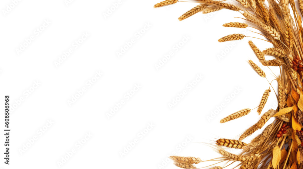 Wall mural rustic wheat stalks as a frame border, isolated with negative space for layouts
