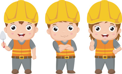 Cute little builder kids cartoon