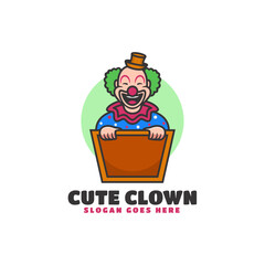 Vector Logo Illustration Cute Clown Mascot Cartoon Style.
