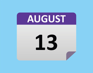 August 13th calendar icon vector. Concept of schedule. business and tasks.