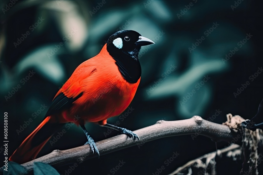 Canvas Prints red and black bird perched on a tree branch Generative AI