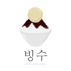 Korean Sweet Red Bean Shaved Ice Illustration Bingsu Bingsoo With Added Ice Cream