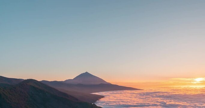 timelapse teide peak during sunset with low clouds viewpoint stunning views