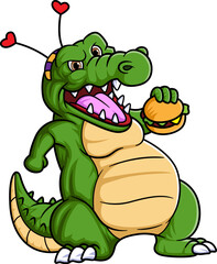 Cute Crocodile Eating Burger Cartoon Vector
