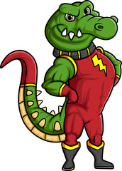 Naklejka premium the crocodile with muscular body wearing red super heroes costume
