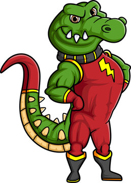 the crocodile with muscular body wearing red super heroes costume