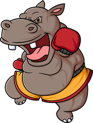 Cartoon hippo doing practicing boxing